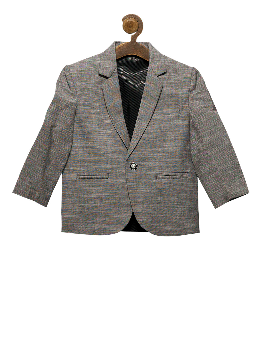 

RIKIDOOS Boys Grey Self Design Tailored Fit Single-Breasted Pure Cotton Blazer