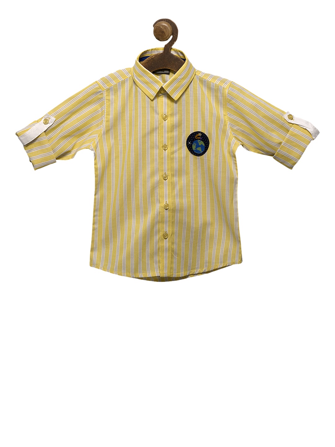 

RIKIDOOS Boys Yellow Tailored Fit Striped Casual Shirt