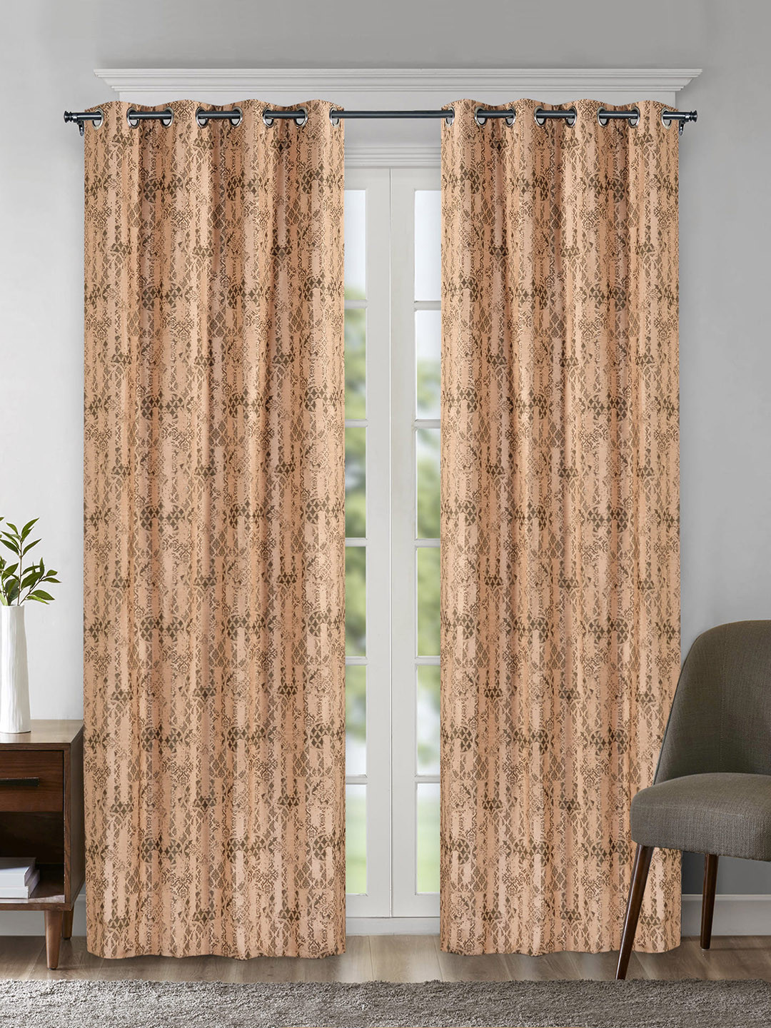 

Deco Window Set of 2 Peach-Coloured & White Black Out Door Curtains, Beige