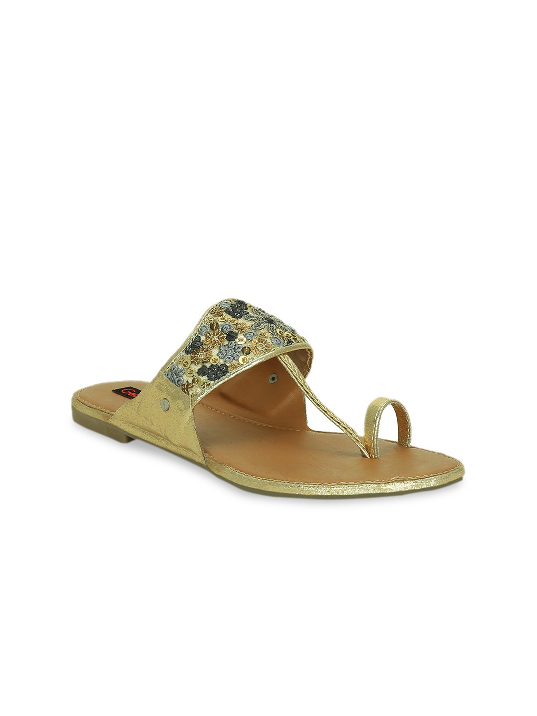 

Get Glamr Women Gold-Toned Woven Design One Toe Flats