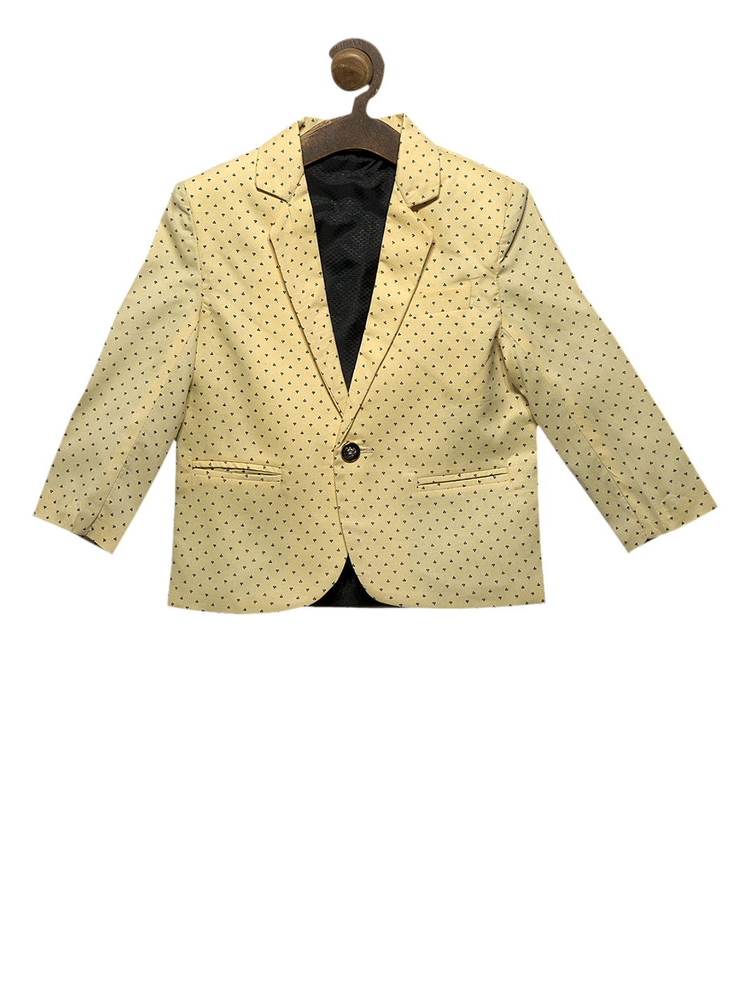 

RIKIDOOS Boys Yellow Printed Tailored Fit Single-Breasted Pure Cotton Blazer