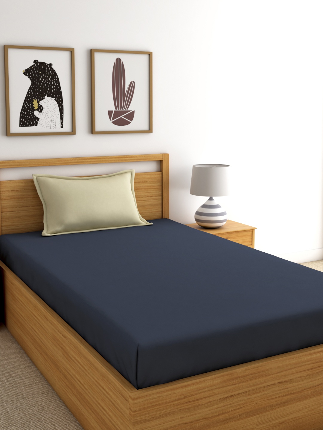 

Home Ecstasy Navy Blue Solid 220 TC Cotton 1 Single Bedsheet with 1 Pillow Cover
