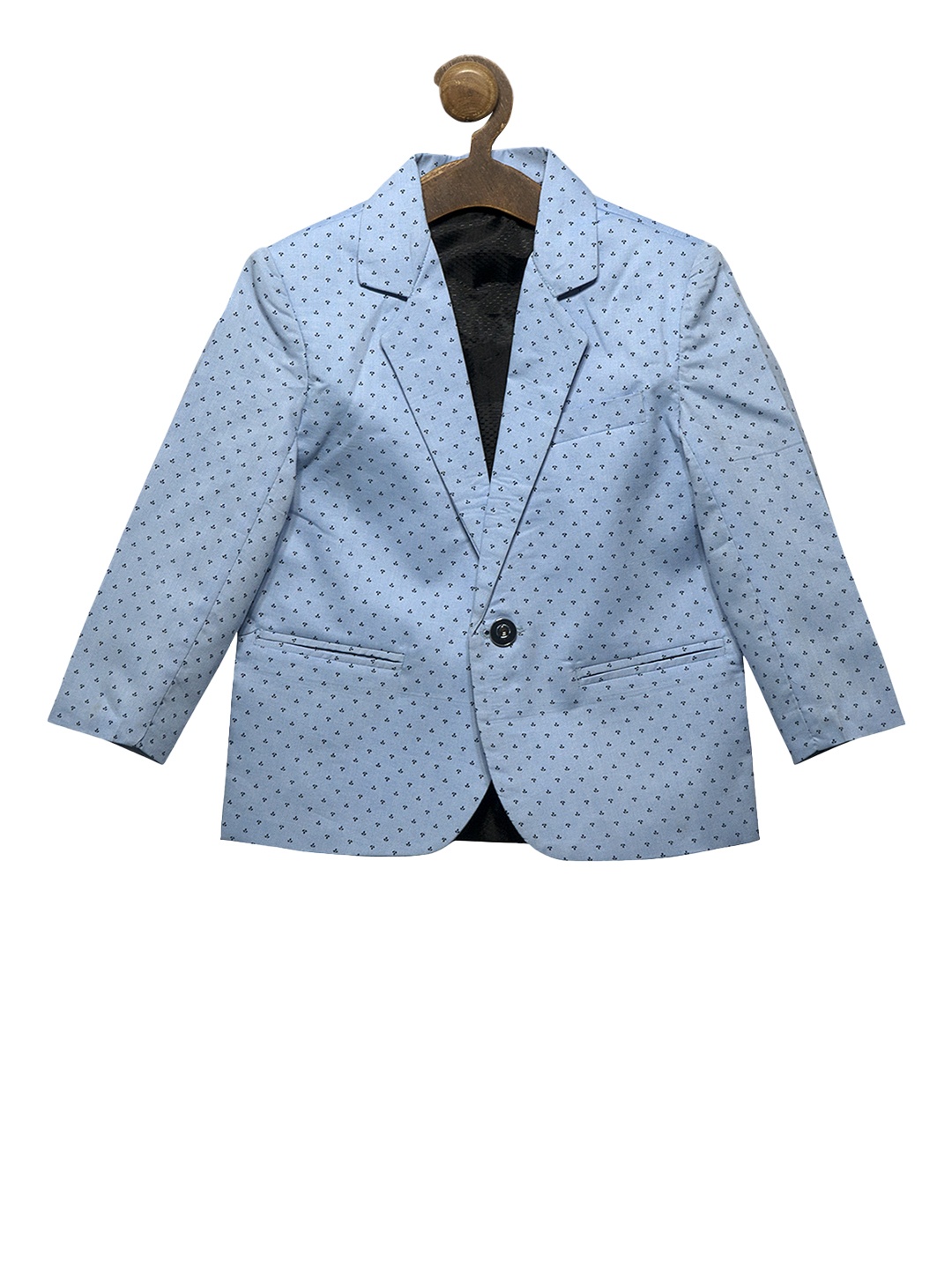 

RIKIDOOS Boys Blue Printed Tailored Fit Single-Breasted Pure Cotton Blazer