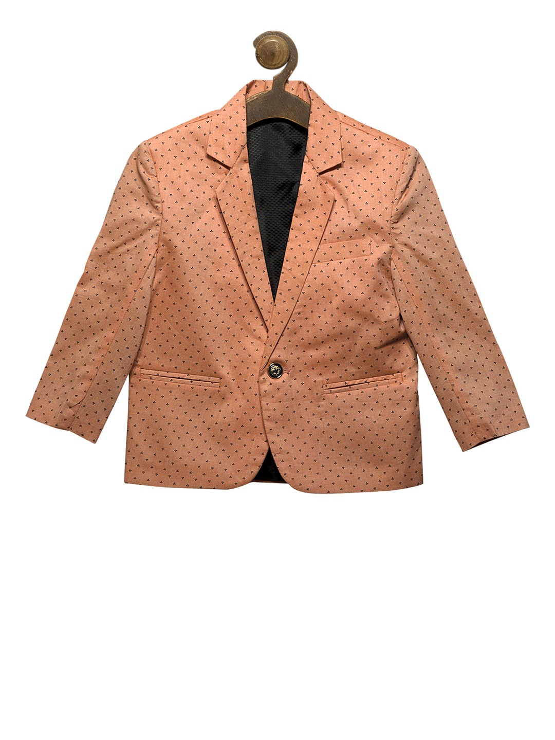 

RIKIDOOS Boys Orange Printed Tailored Fit Single-Breasted Pure Cotton Blazer