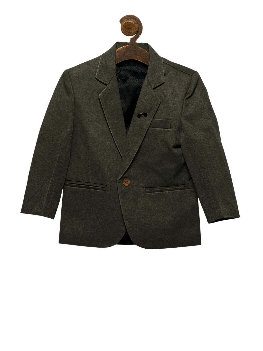 

RIKIDOOS Boys Olive Solid Tailored Fit Single-Breasted Pure Cotton Blazer