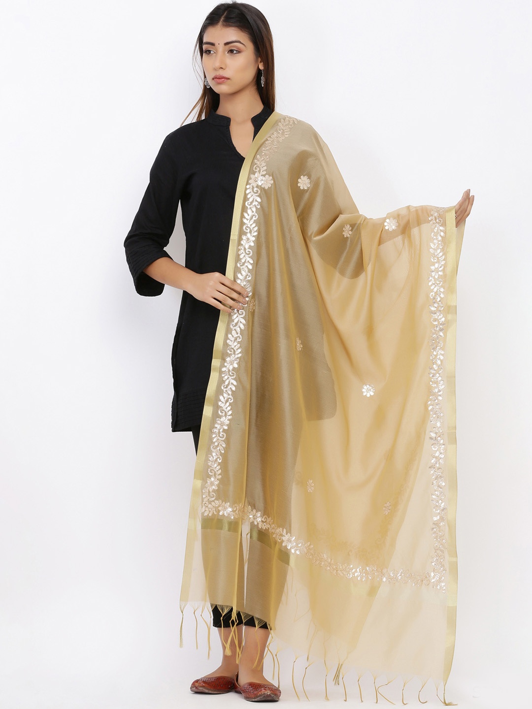 SOUNDARYA Beige Embroidered Dupatta