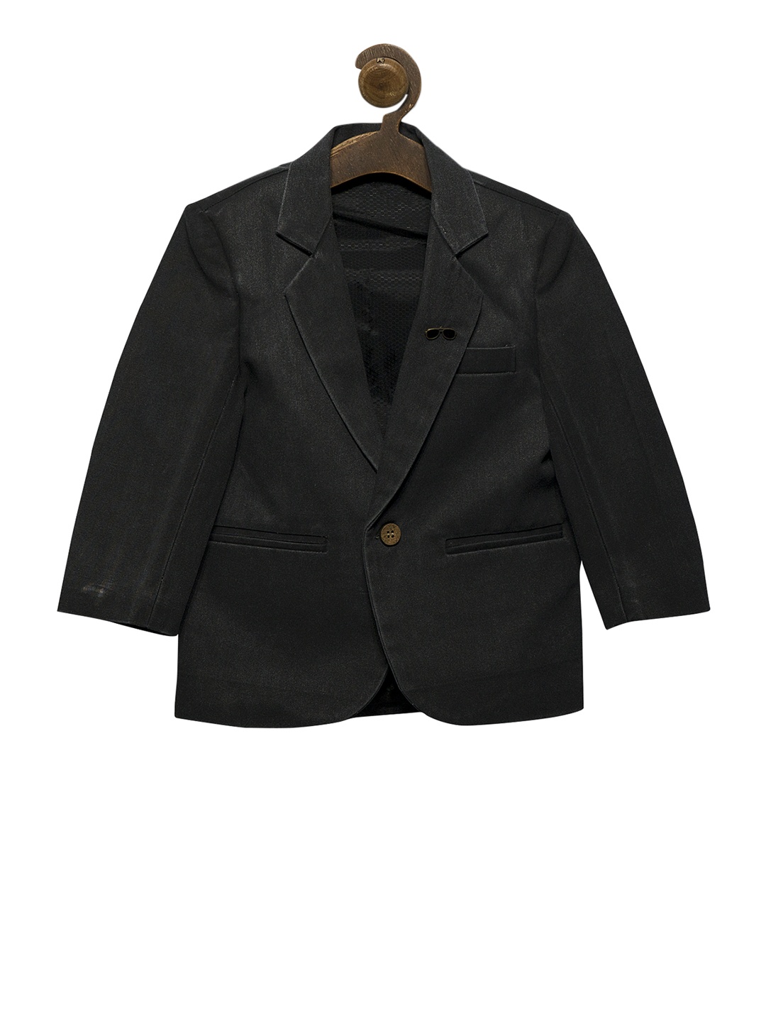 

RIKIDOOS Boys Charcoal Solid Tailored Fit Single-Breasted Pure Cotton Blazer