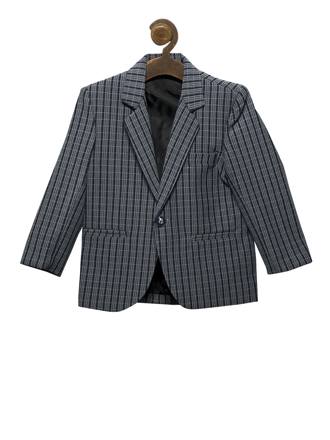 

RIKIDOOS Boys Blue & Black Checked Tailored Fit Single-Breasted Pure Cotton Blazer