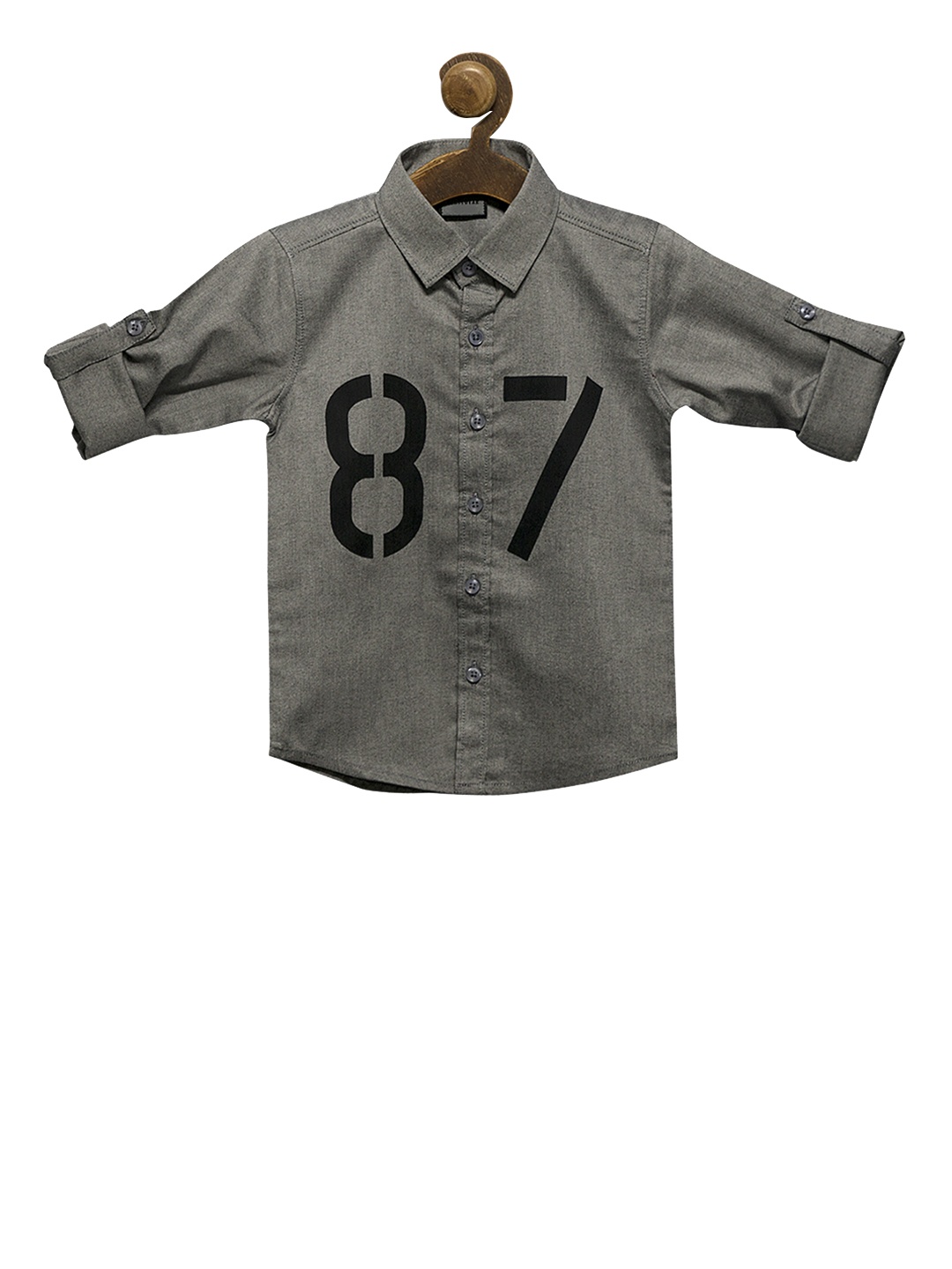 

RIKIDOOS Boys Grey Tailored Fit Printed Casual Shirt