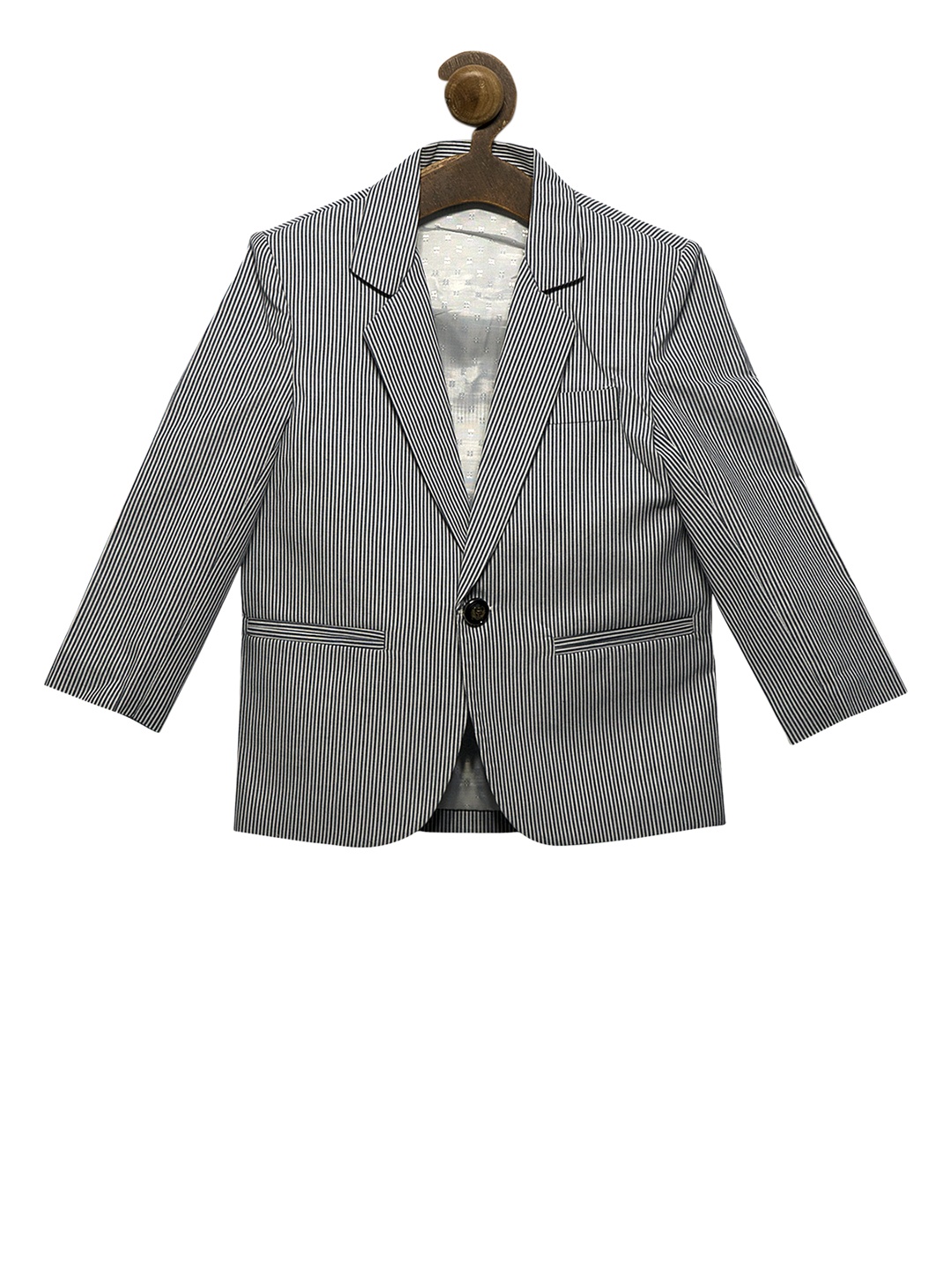 

RIKIDOOS Boys Grey Self Design Tailored Fit Single-Breasted Pure Cotton Blazer