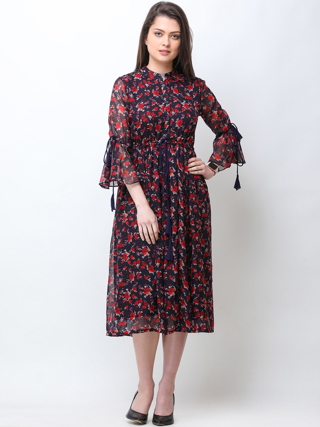 

Cation Women Navy Blue Printed Fit and Flare Dress