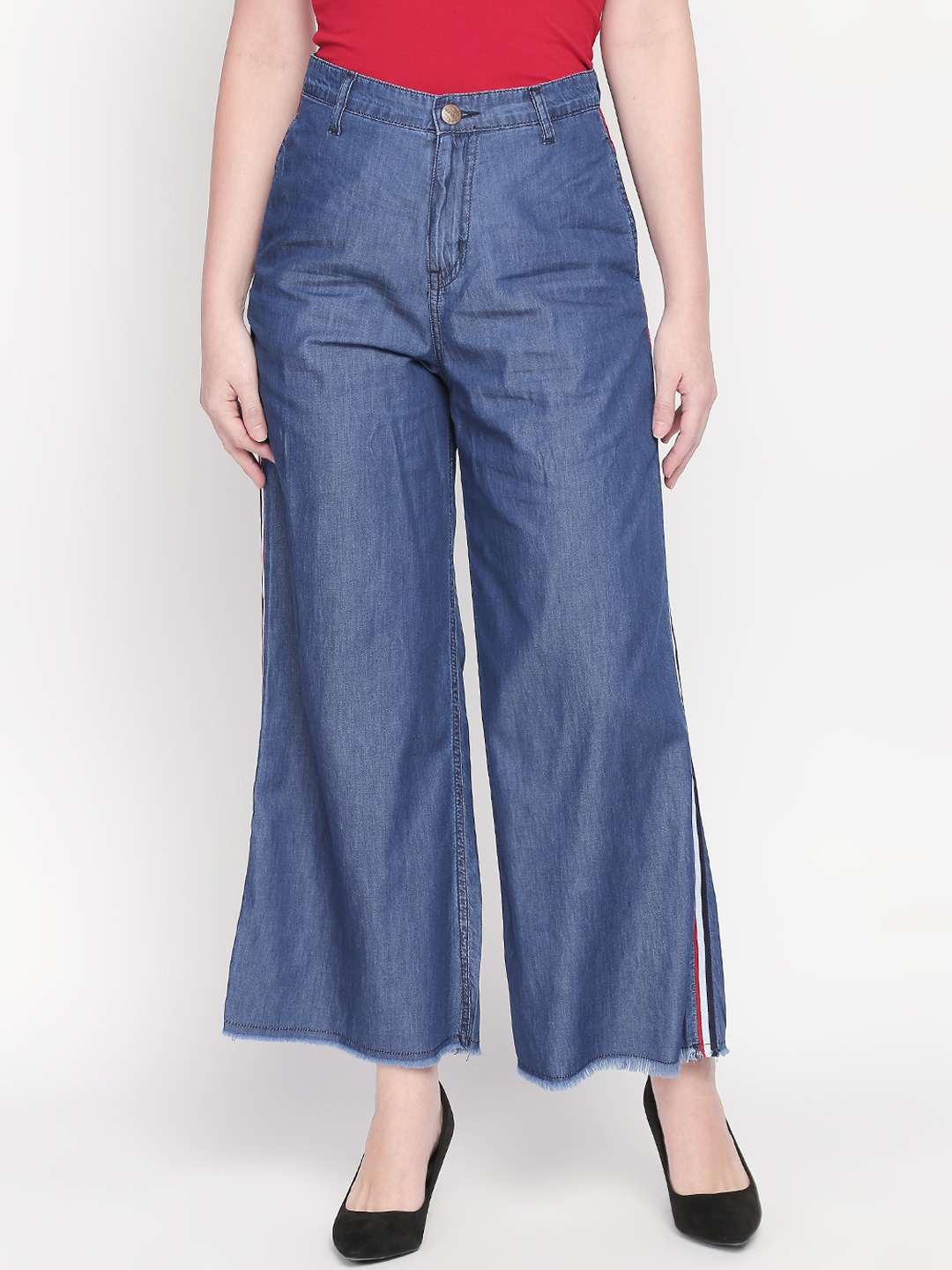 High Star Women Blue Flared High-Rise Clean Look Wide Leg Jeans