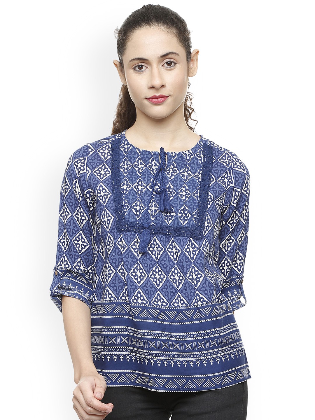 

People Women Blue Printed Top