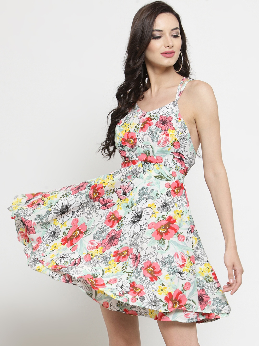 Sera Women Off-White & Red Printed Fit and Flare Dress