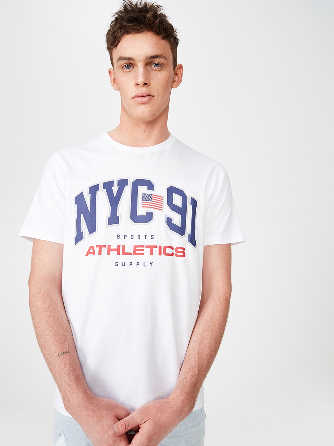 

COTTON ON Men White Printed Round Neck T-shirt