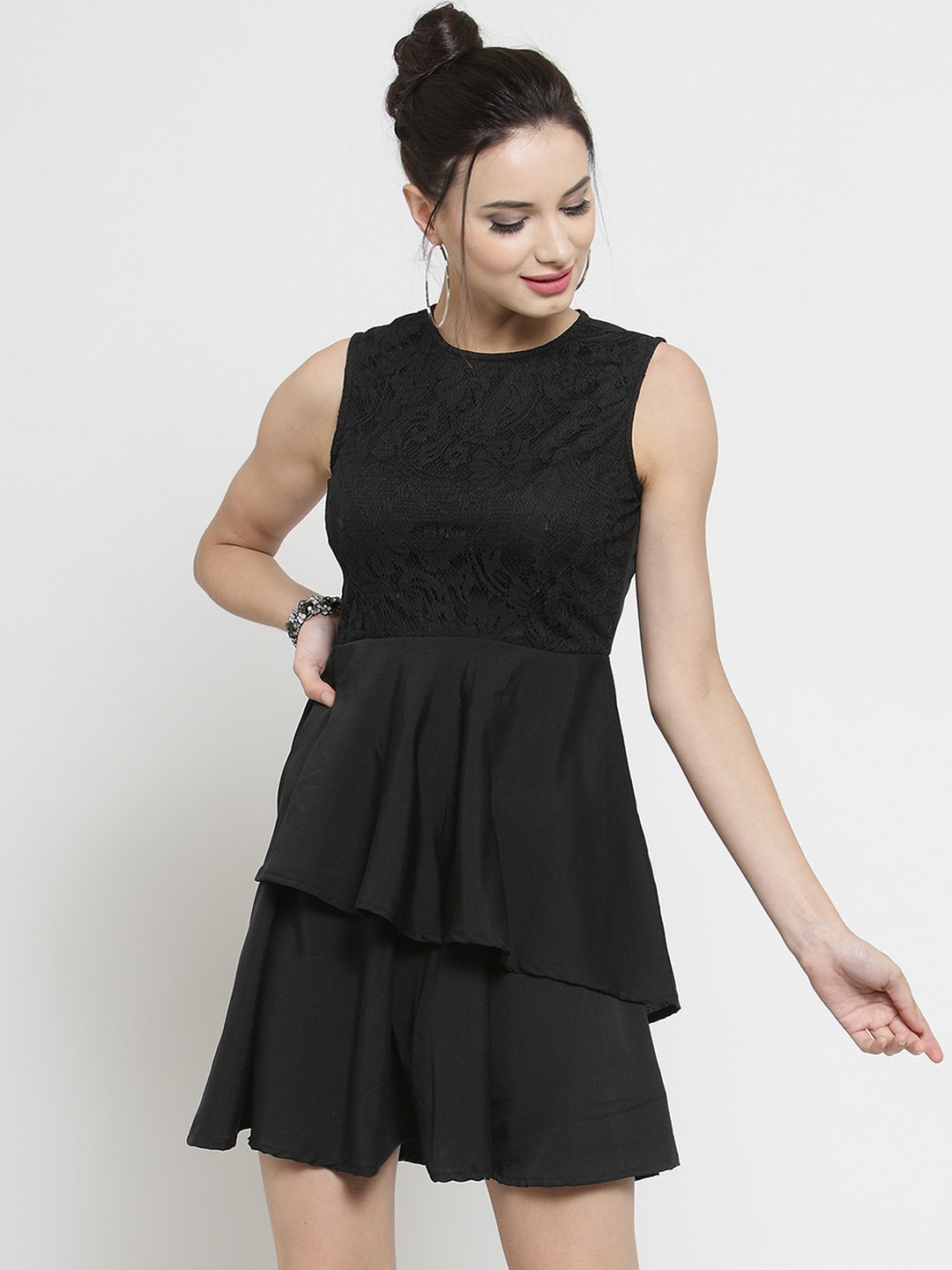 

Sera Women Black Self Design Fit and Flare Dress
