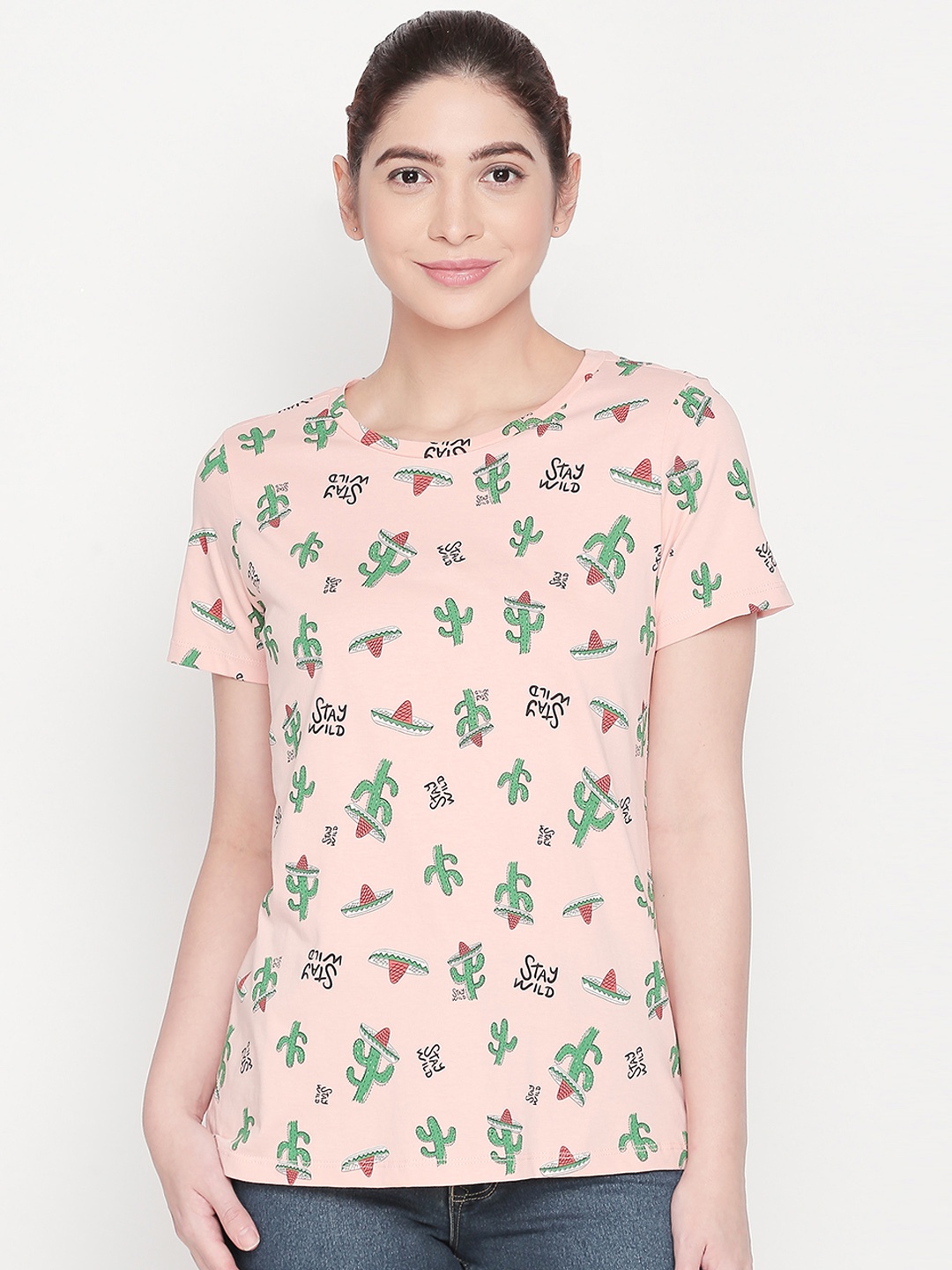 

Honey by Pantaloons Women Pink Printed A-Line Pure Cotton Top