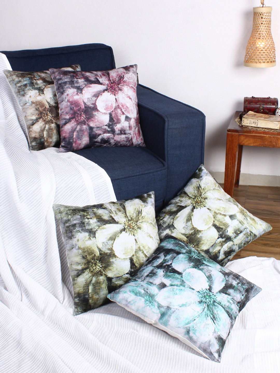 

ROMEE Multicoloured Set of 5 Floral Square Cushion Covers, Multi