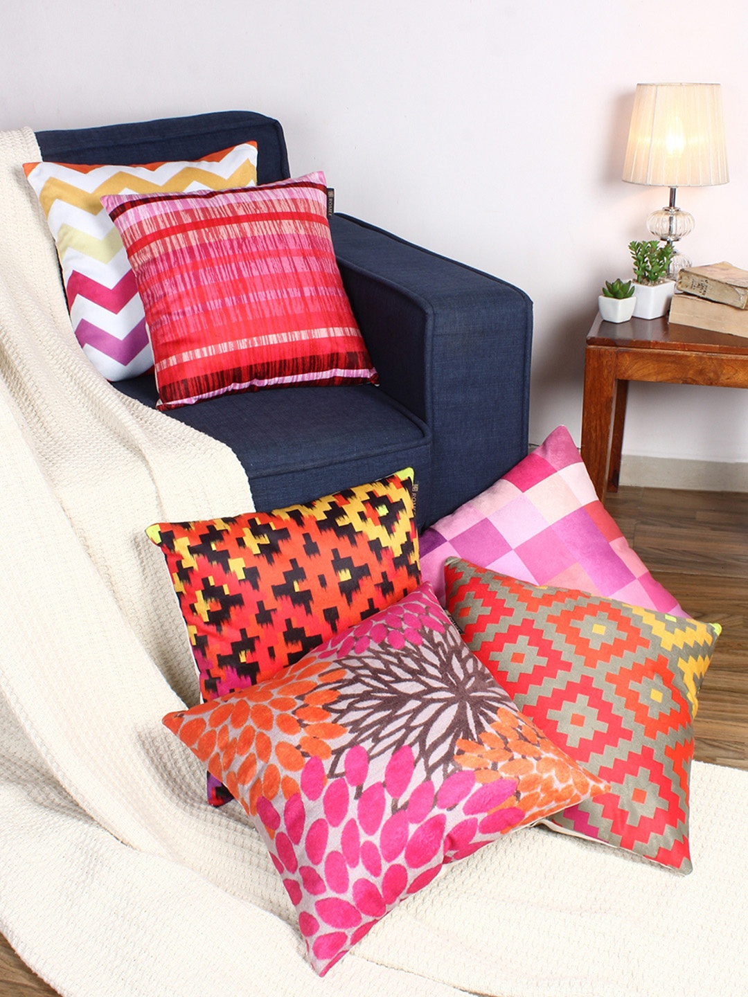 

ROMEE Multicoloured Set of 6 Geometric Square Cushion Covers, Multi