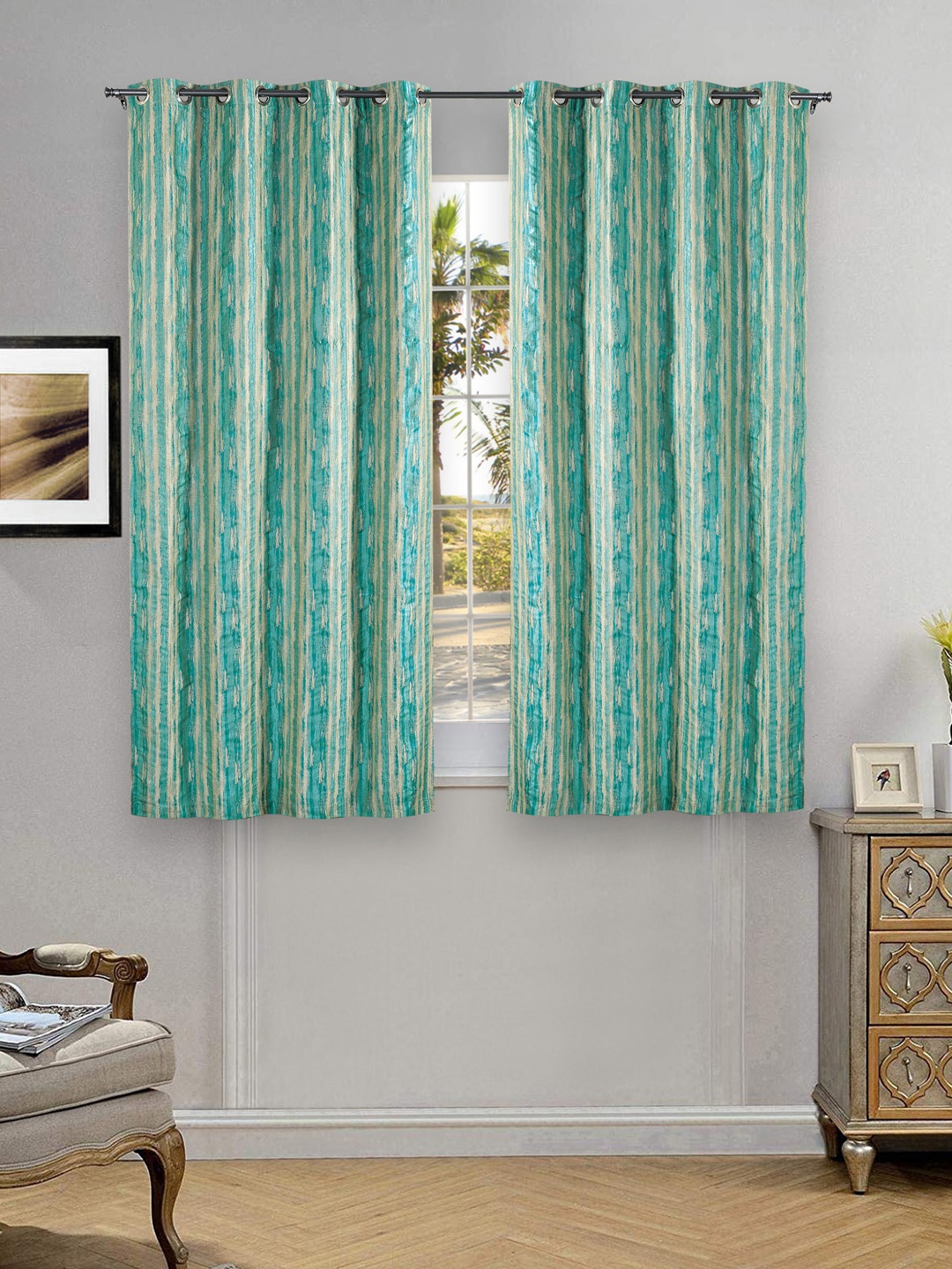 

Deco Window Green & White Set of 2 Window Curtains