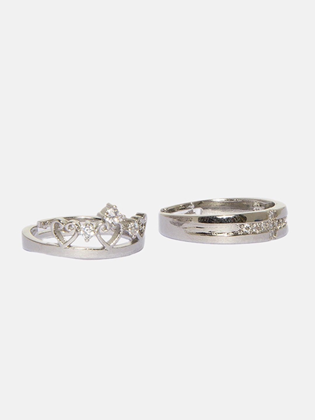 

shaze Women Rose Gold-Toned Set Of 2 CZ-Studded Finger Ring, Silver