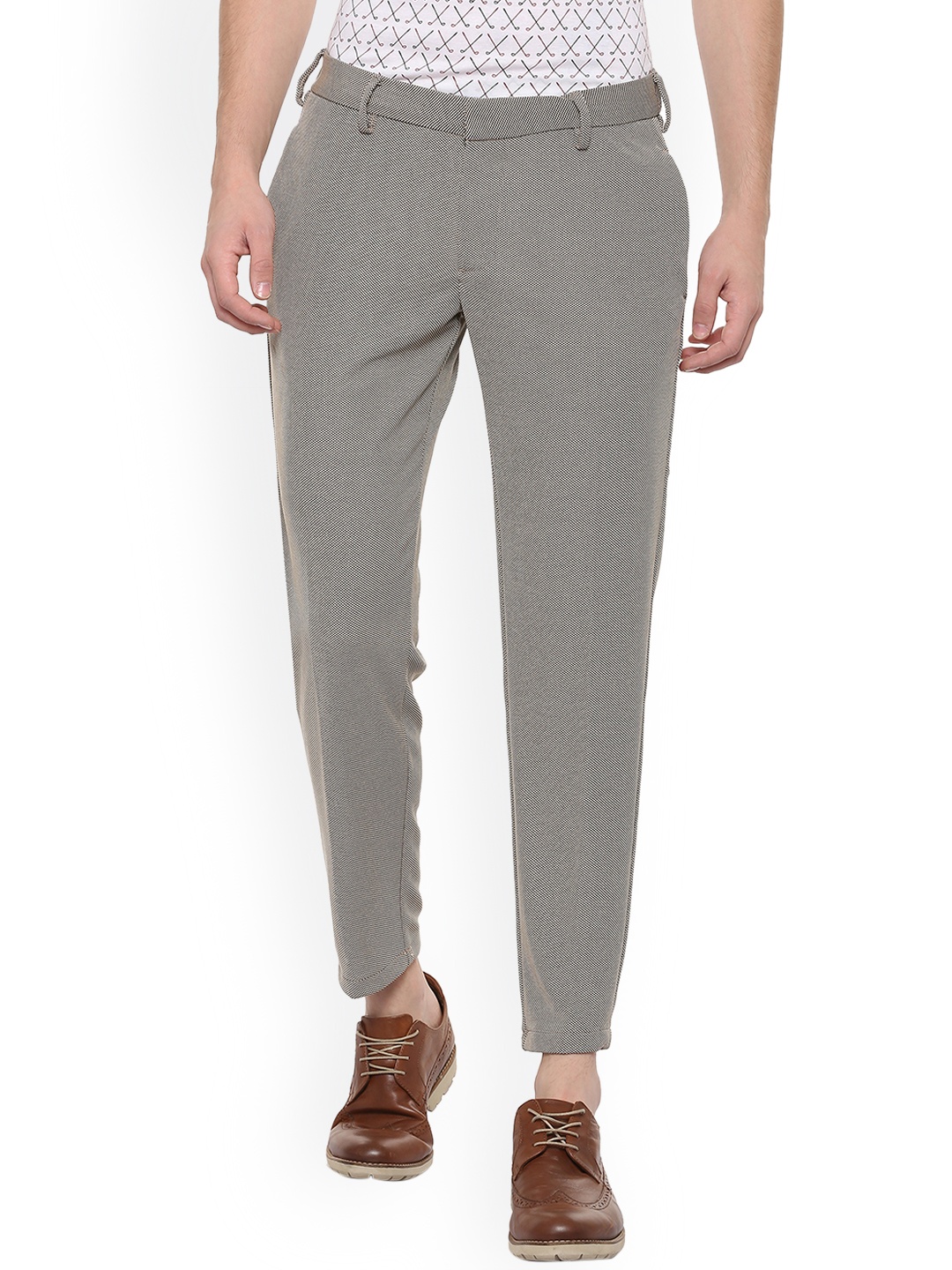

Allen Solly Men Off-White & Black Slim Fit Self Design Regular Trousers