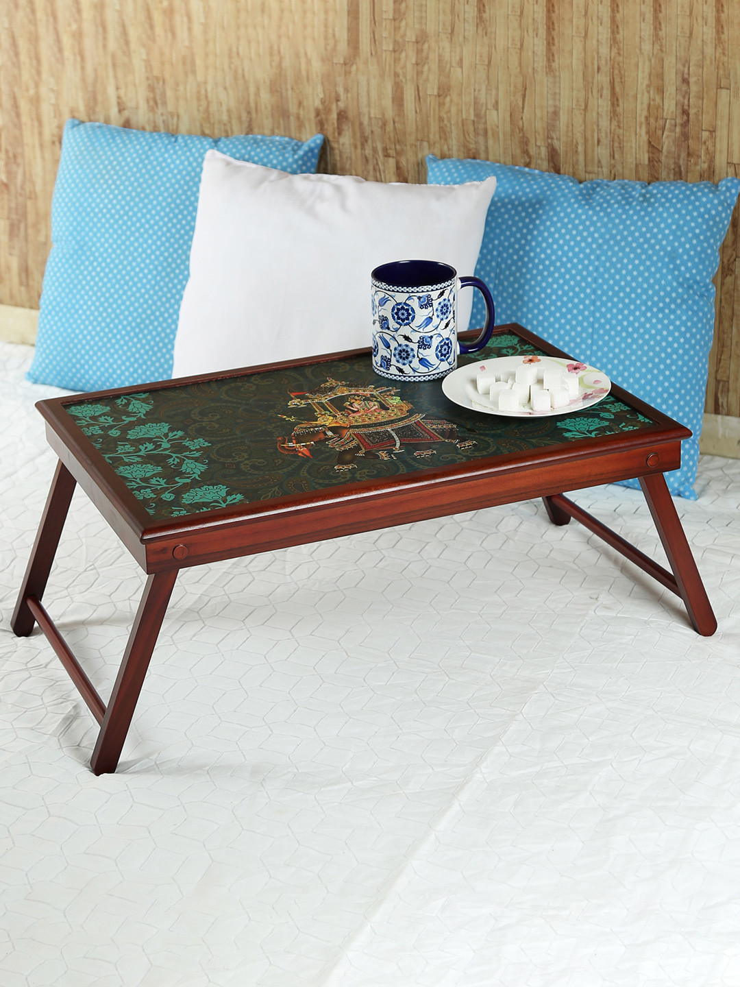 

Reinvention Factory Brown Printed Teak Wood Bed Table