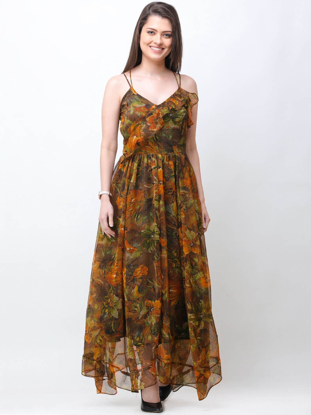 

Cation Women Olive Green Printed Maxi Dress