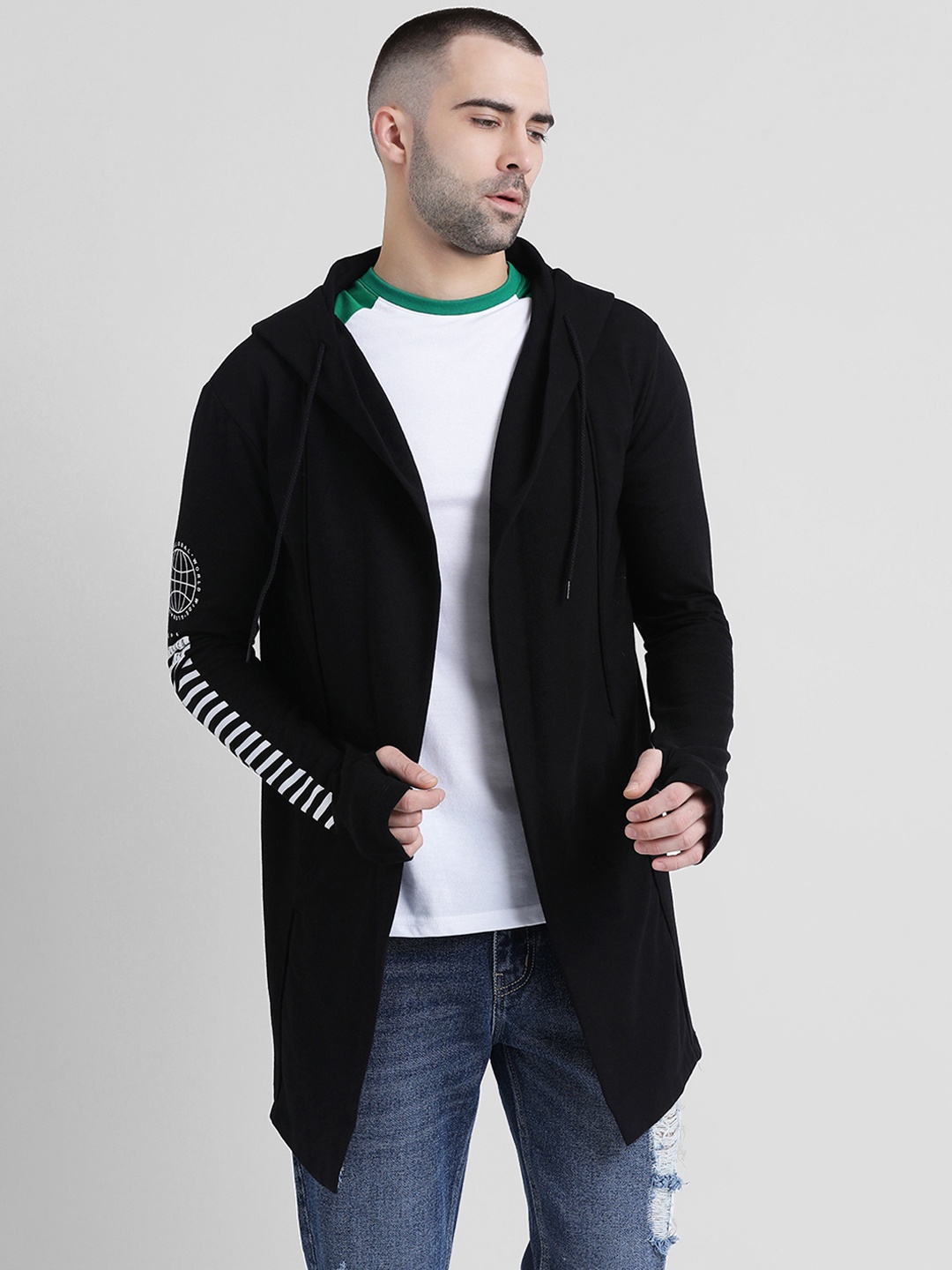 

Tinted Men Black Solid Open Front Jacket