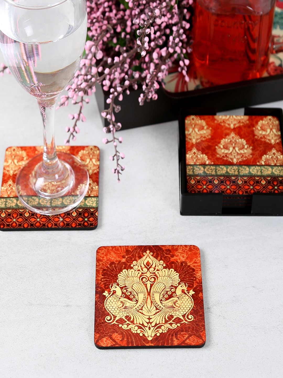 

Reinvention Factory Set of 6 Printed Square-Shaped Coasters, Red