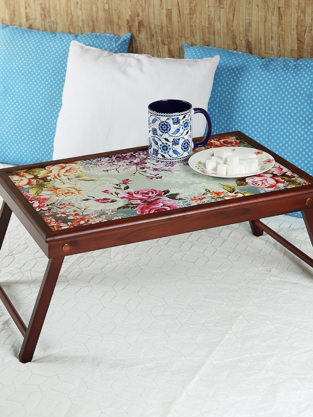 

Reinvention Factory Floral Teak Wood Tray, Brown