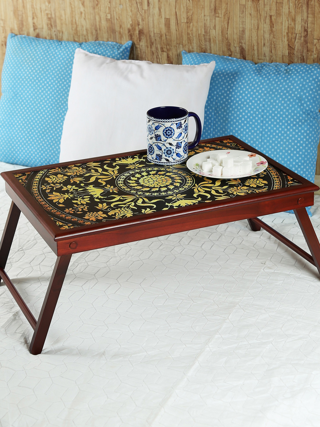 

Reinvention Factory Brown Printed Teak Wood Bed Table
