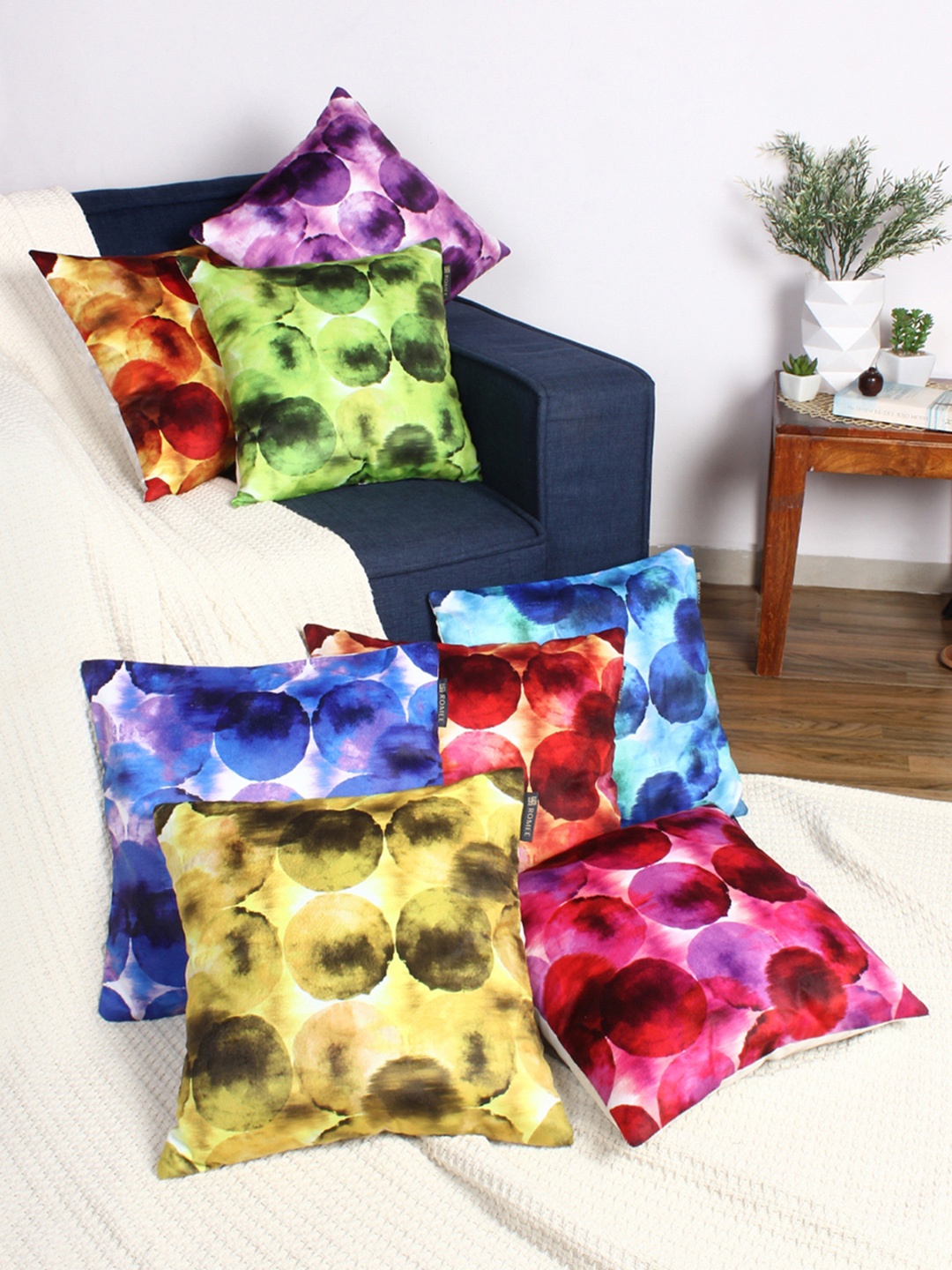 ROMEE Multicoloured Set of 8 Abstract Square Cushion Covers, Multi