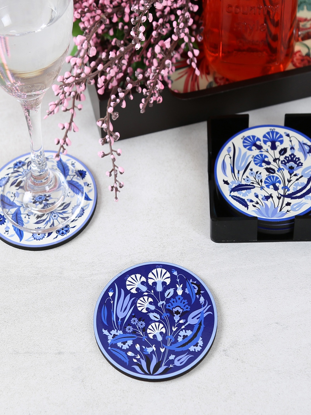 

Reinvention Factory Set of 6 Printed Circular-Shaped Coasters, Blue
