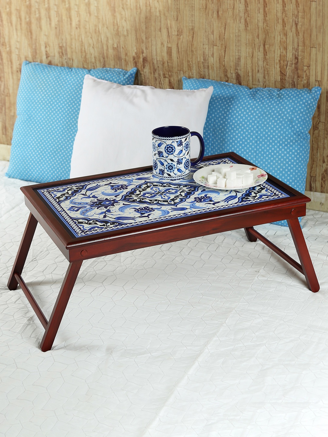 

Reinvention Factory Brown Printed Teak Wood Bed Table
