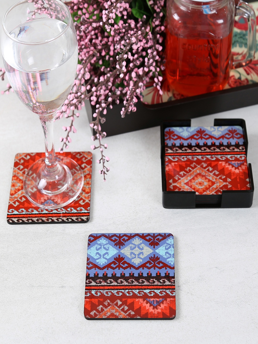 

Reinvention Factory Set of 6 Printed Square-Shaped Coasters, Red