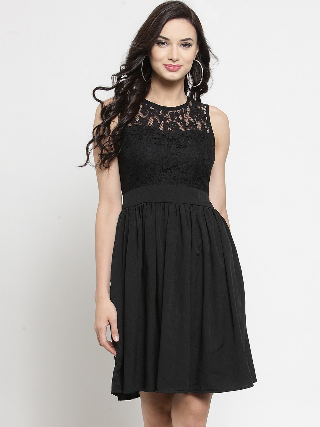 

Sera Women Black Self Design Fit and Flare Dress