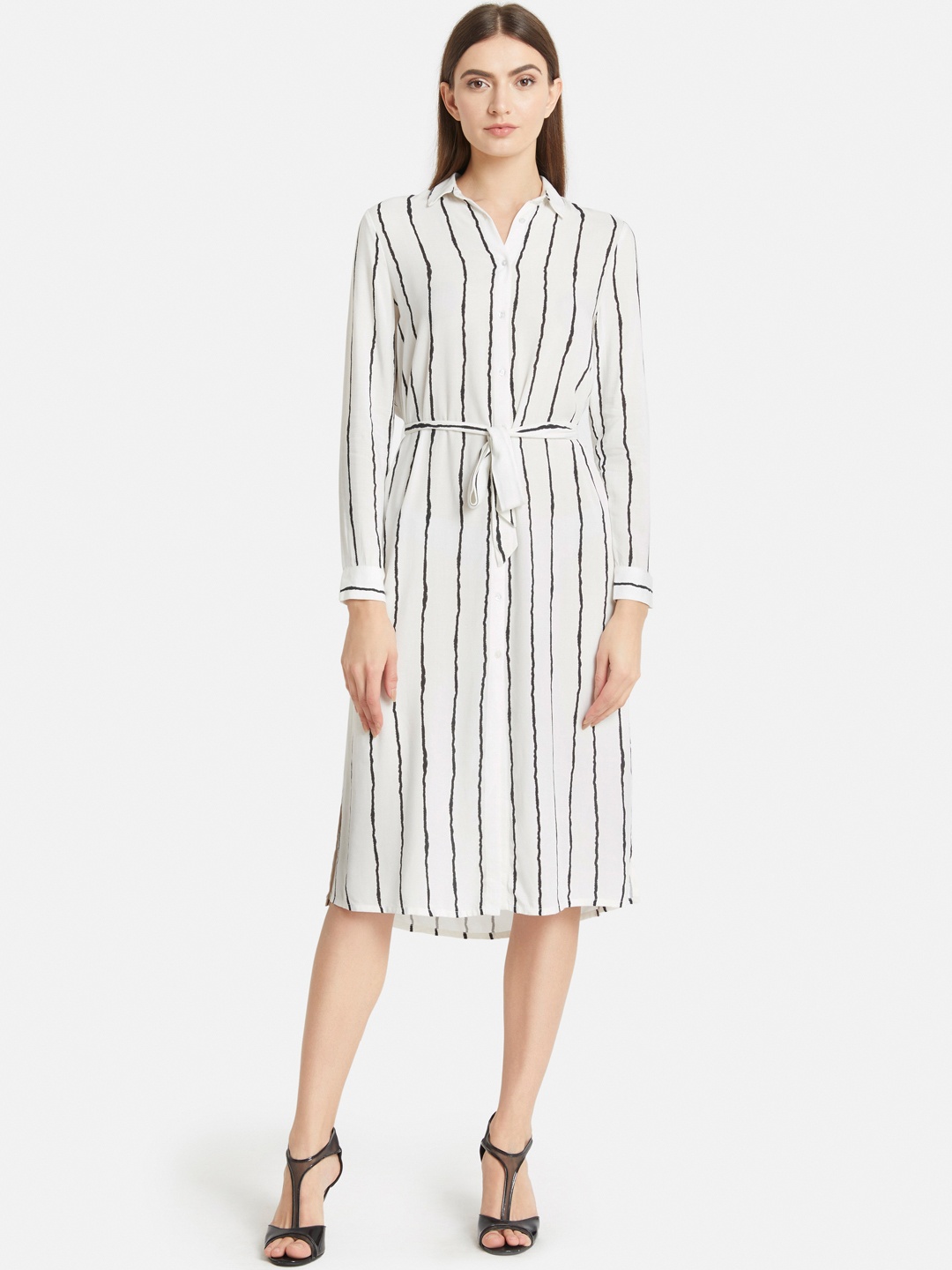 

Kazo Women White Striped Shirt Dress