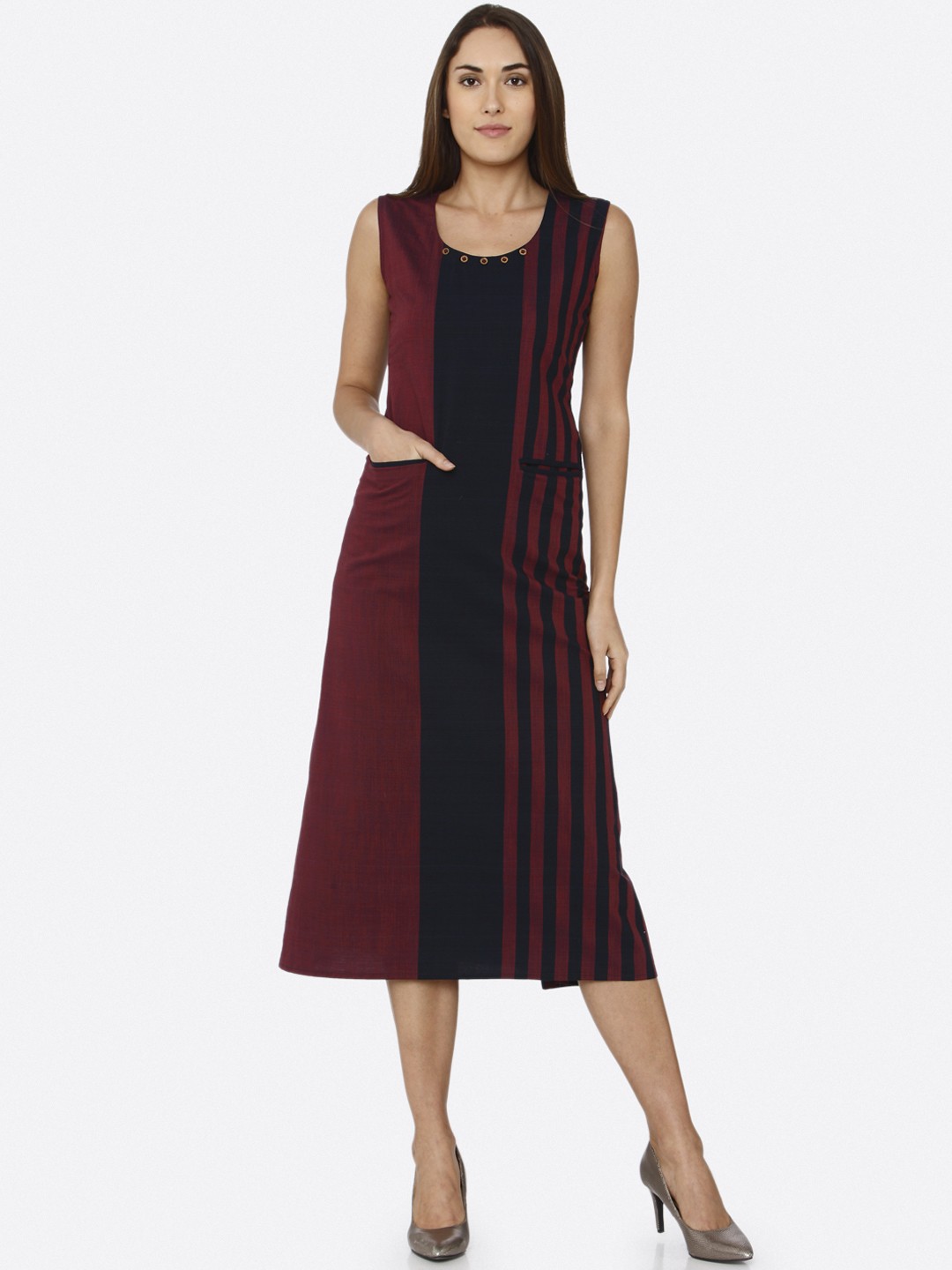 

RAISIN Women Navy Blue Striped Sheath Dress