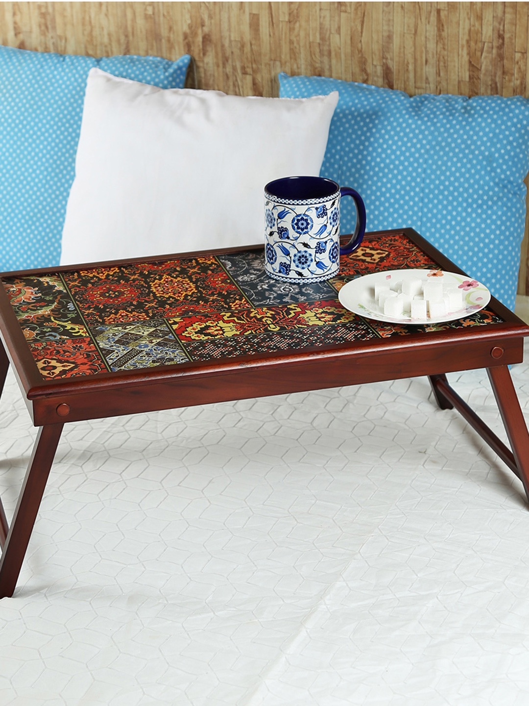 

Reinvention Factory Brown Printed Teak Wood Bed Table