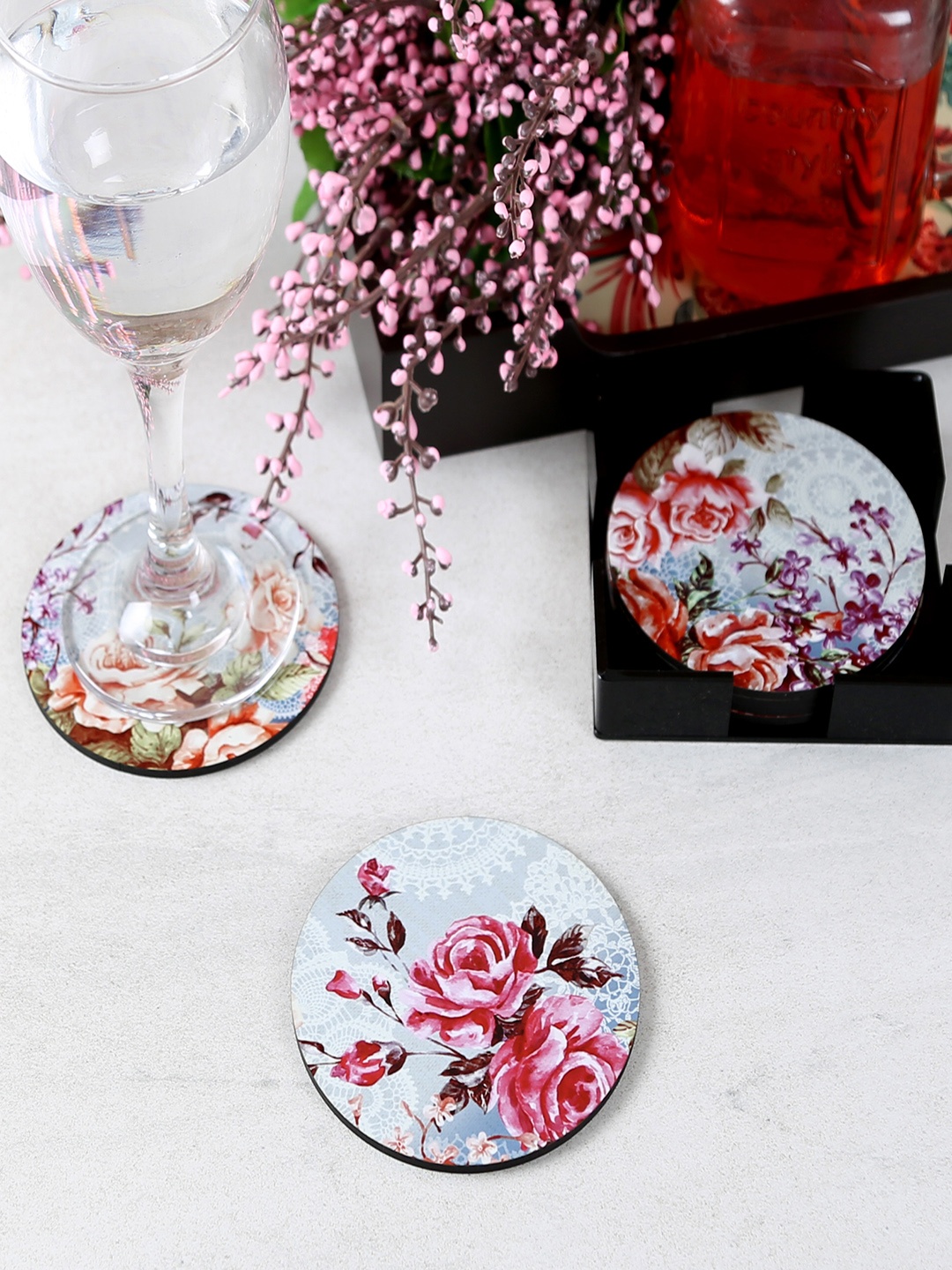 Reinvention Factory Set of 6 Printed Circular-Shaped Coasters, White