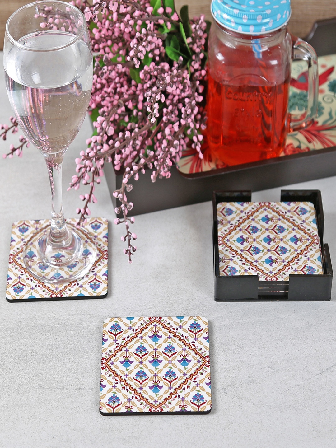 

Reinvention Factory Multicoloured Set Of 6 Wooden Coasters, Multi