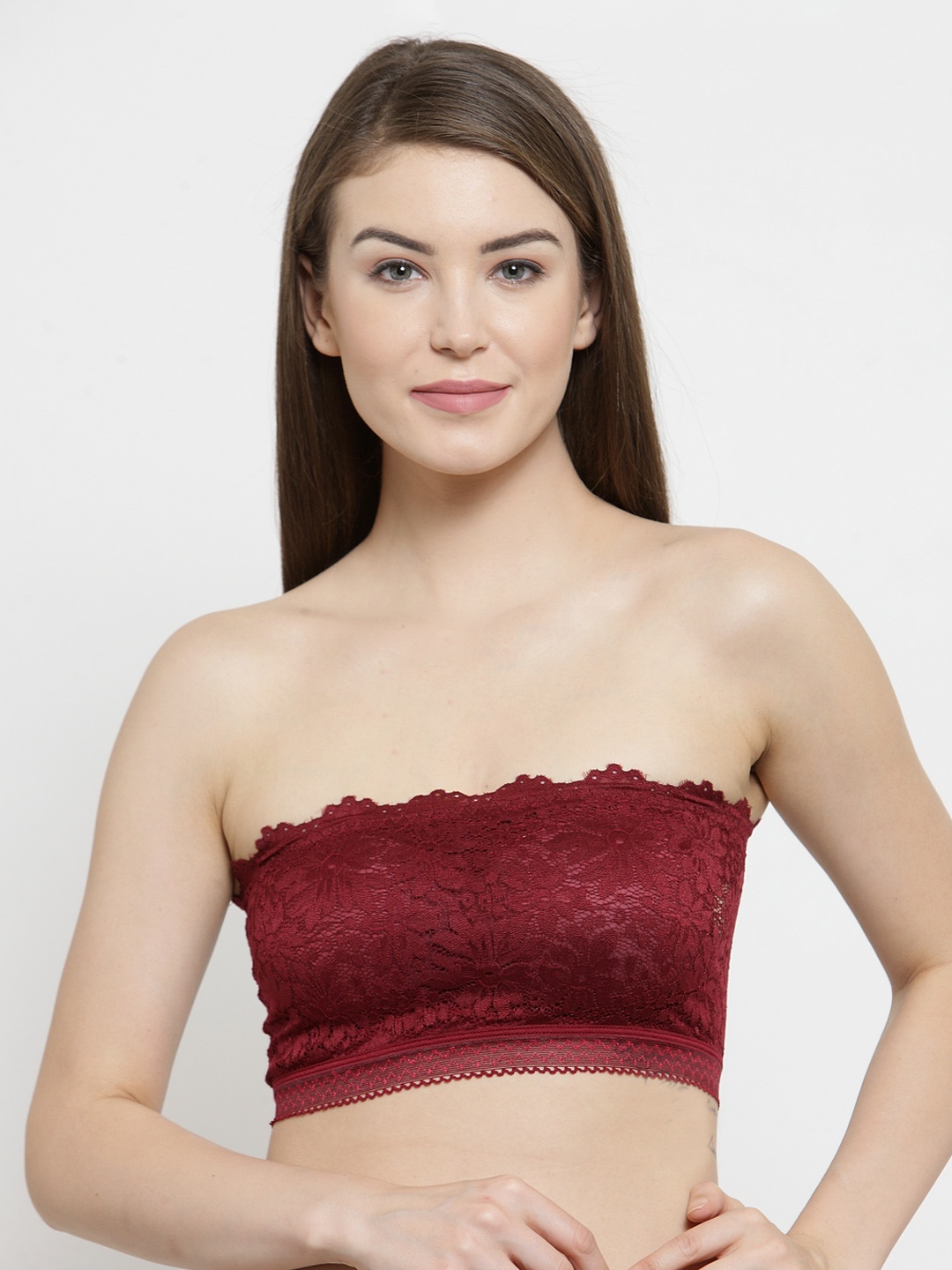 

PrettyCat Maroon Lace Non-Wired Lightly Padded Bandeau Bra PC-SB-5142-MAH-36B