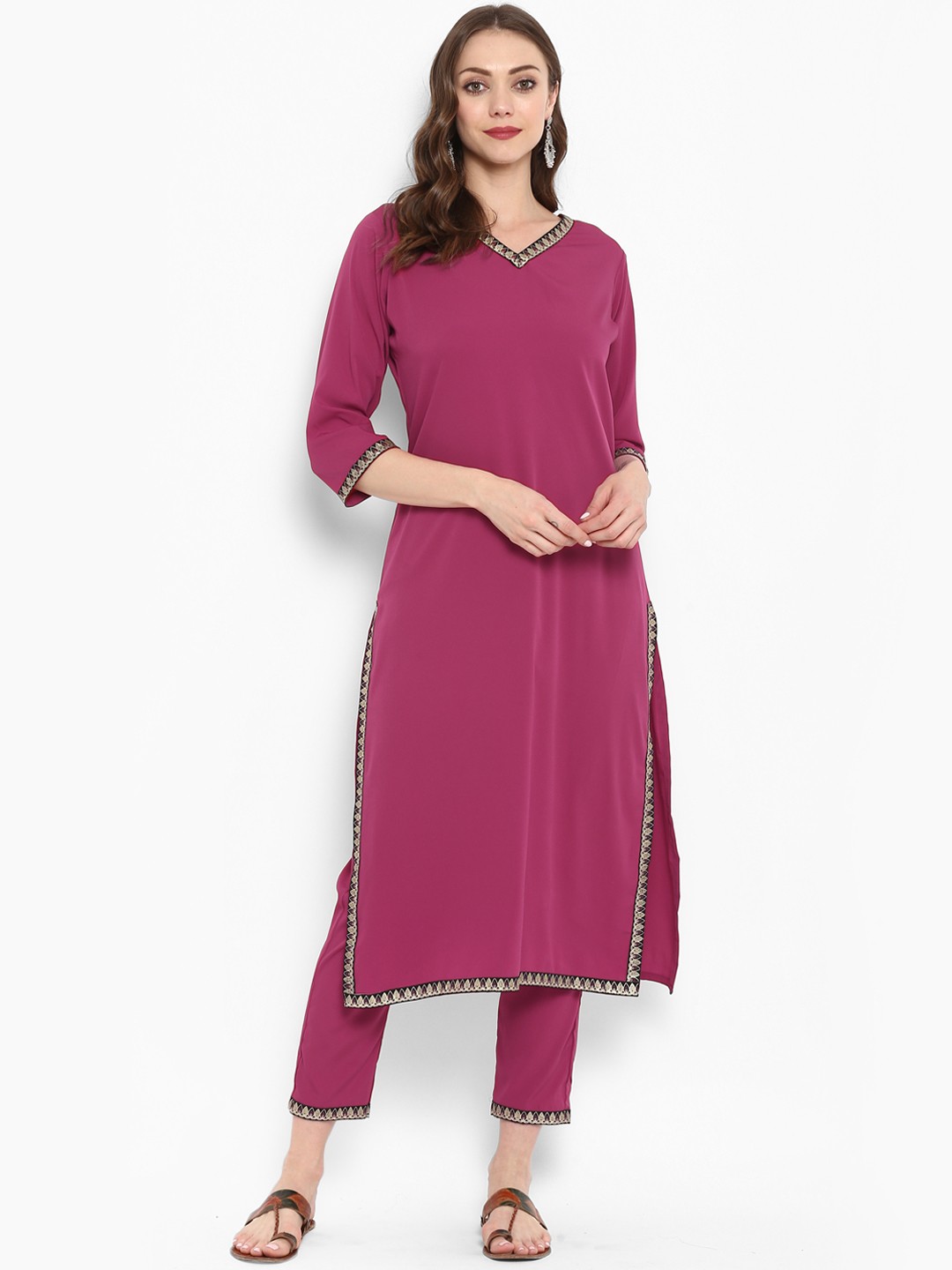 

ZIYAA Women Pink Solid Straight Kurta