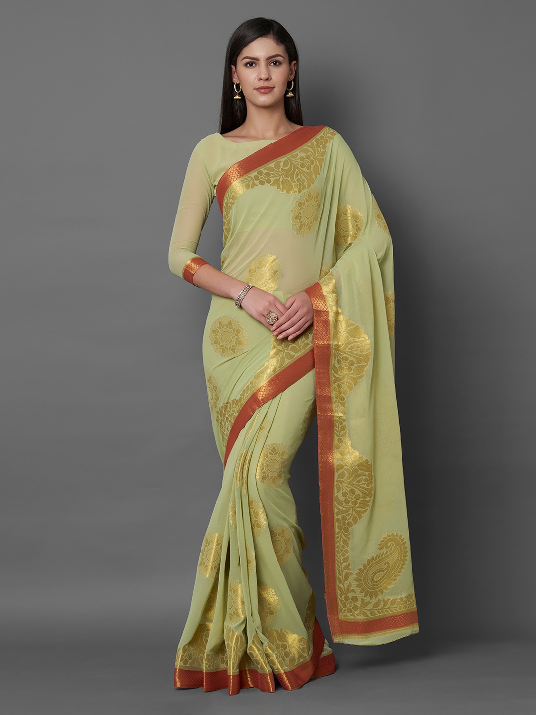 

Mitera Green Woven Design Silk Blend Saree