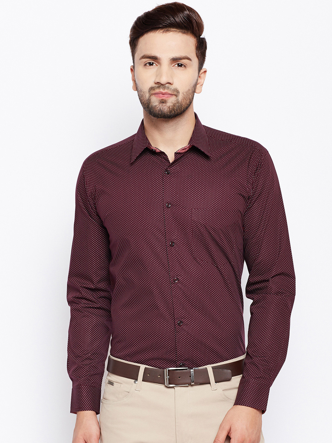 

Hancock Men Maroon Slim Fit Printed Formal Shirt