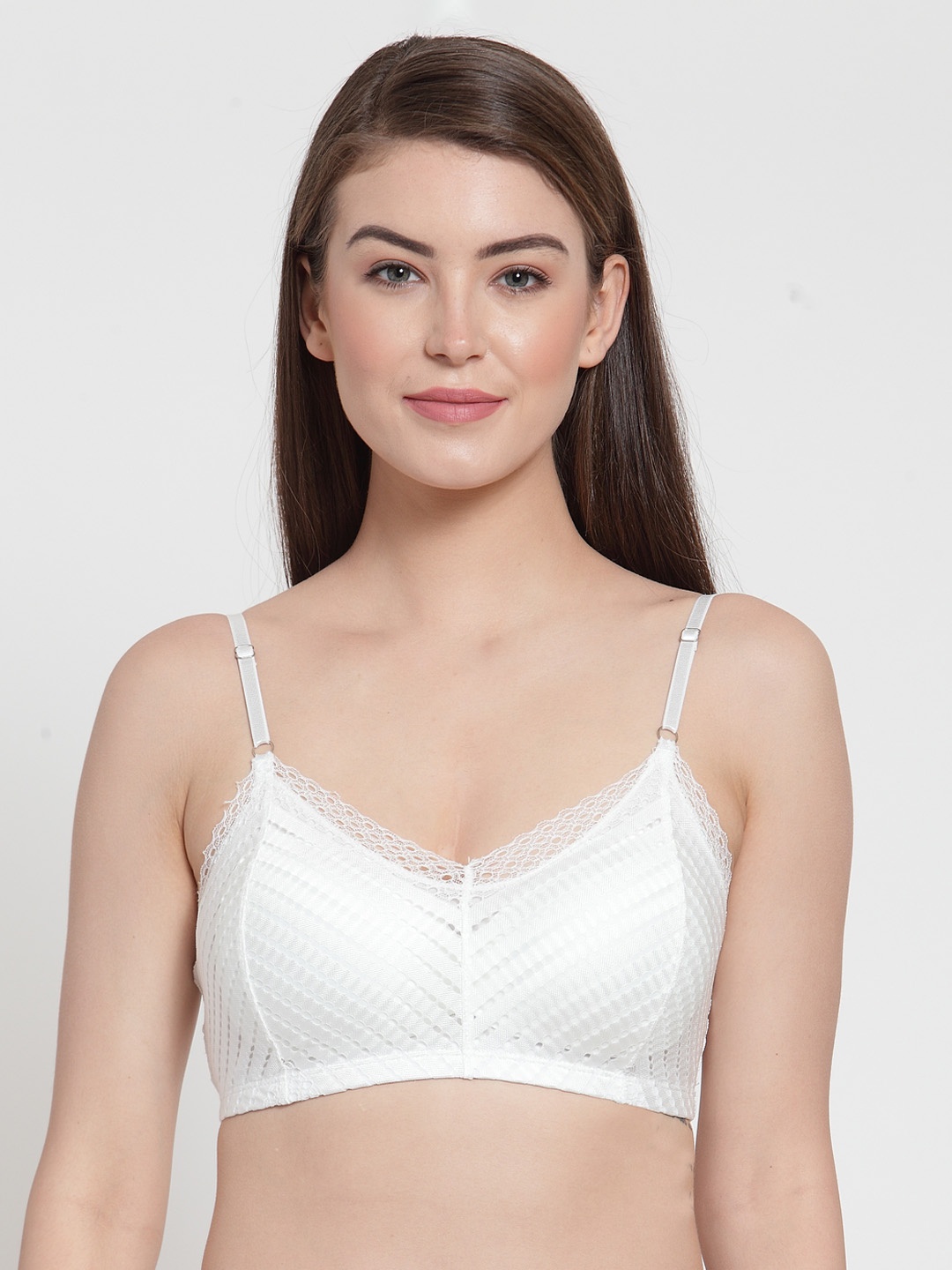 

PrettyCat White Lace Non-Wired Lightly Padded Bralette Bra PC-SB-5149