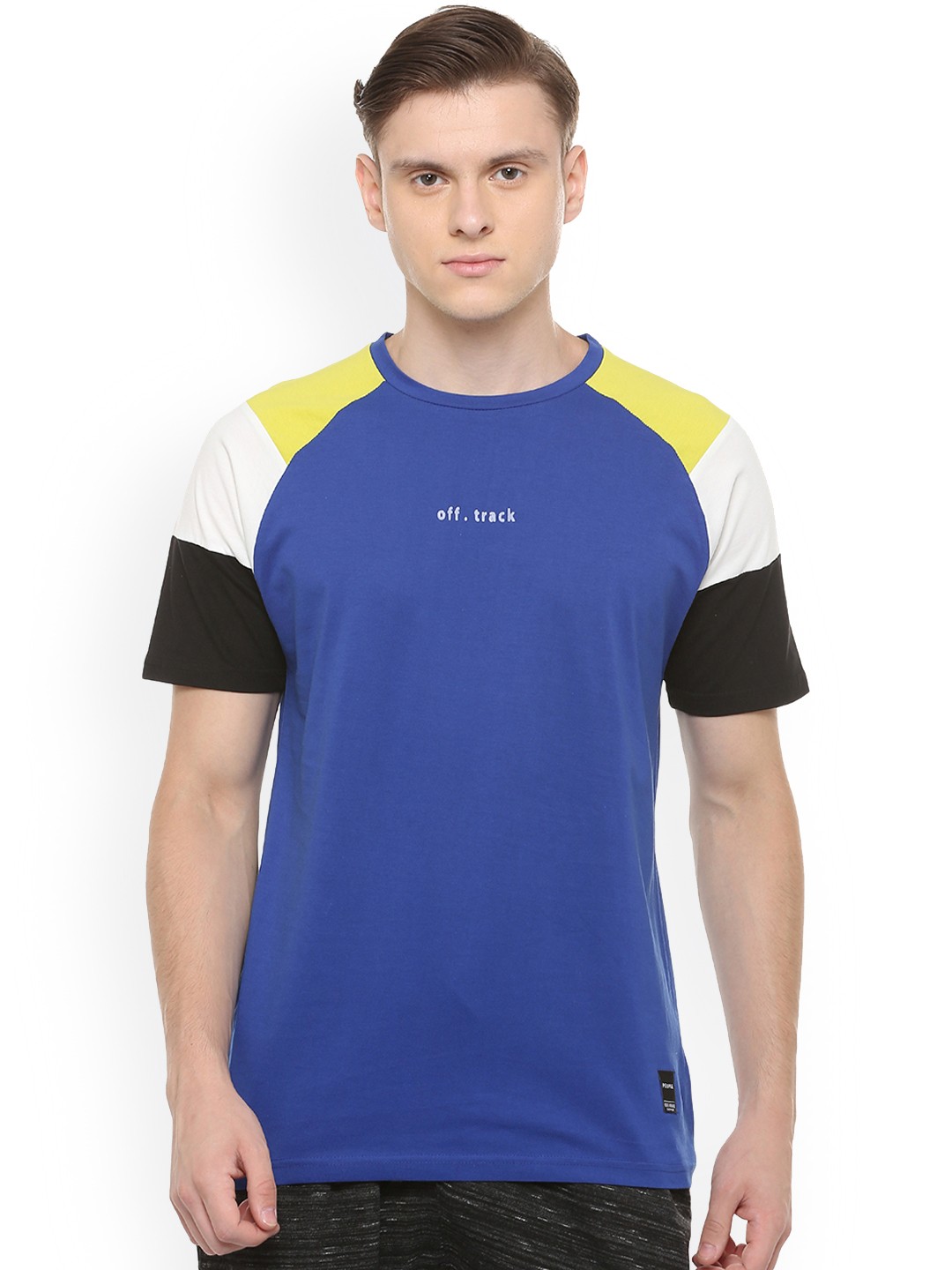 

People Men Blue Colourblocked Round Neck Pure Cotton T-shirt