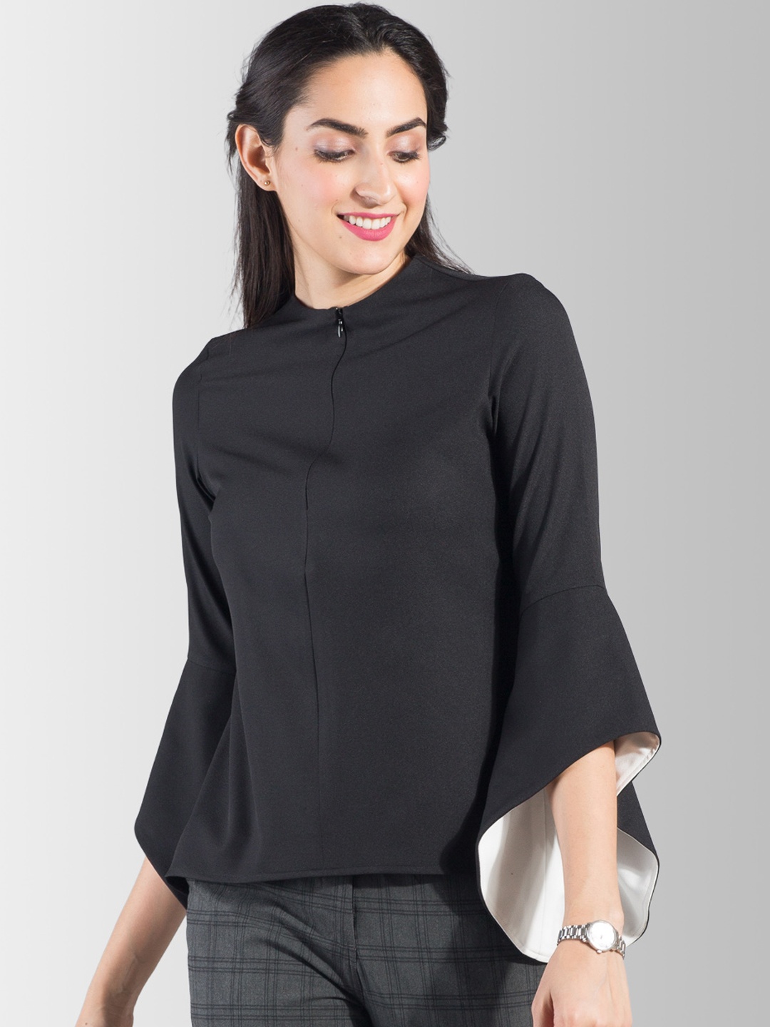 

FableStreet Women Black Solid Top