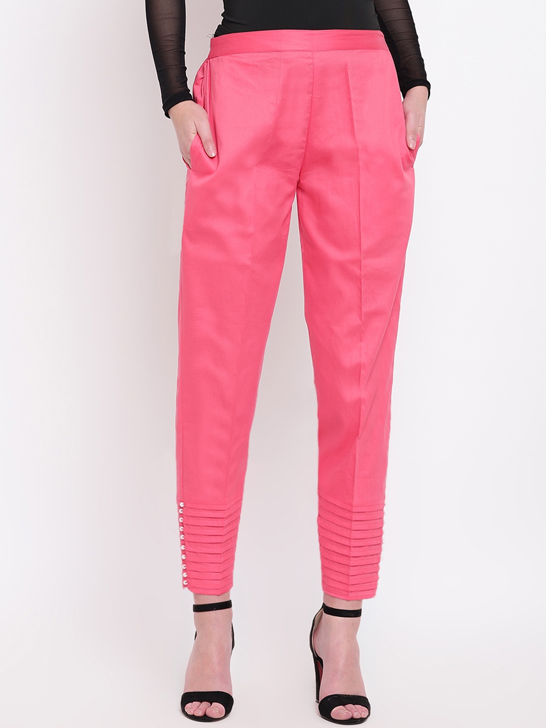 

RIVI Women Pink Regular Fit Solid Regular Trousers